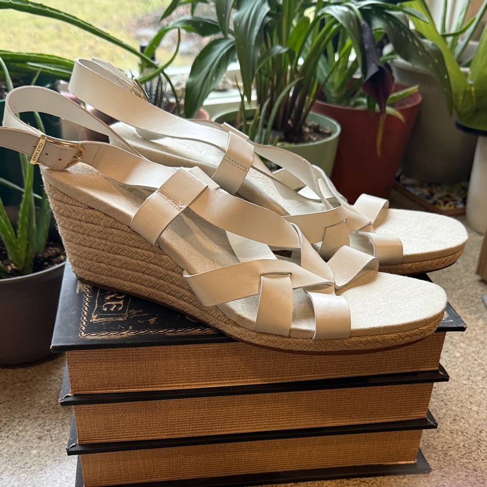 Cole Haan Cream Braided Espadrille Wedge Sandals